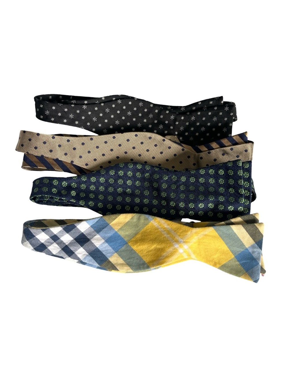 Bundle of 4 Self Tie Bow Ties Snowflake Polk Dot Plaid Silk Cotton Fun Cool
